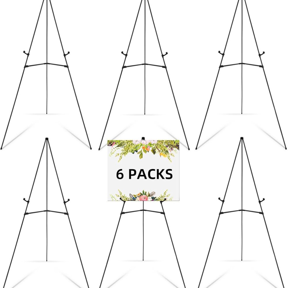 Falling in Art Display Easel Stand, 63" Instant Adjustable Poster Easel, Easy Folding Portable Tripod Stand for Signs, Posters, Wedding, Holds 5 lbs (6 Pack)