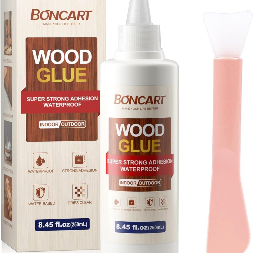 Super Strong Wood Glue, 8.45fl.oz Clear, Waterproof for Heavy Duty Woodworking, Furniture Assembly (1 Pack)